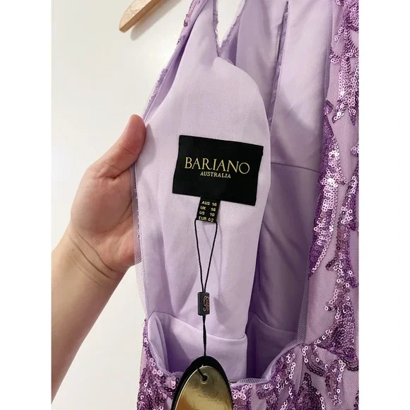 Bariano Australia Lavender Sequin Halter Neck Maxi Gown Formal Evening Dress 10 - Picture 8 of 11